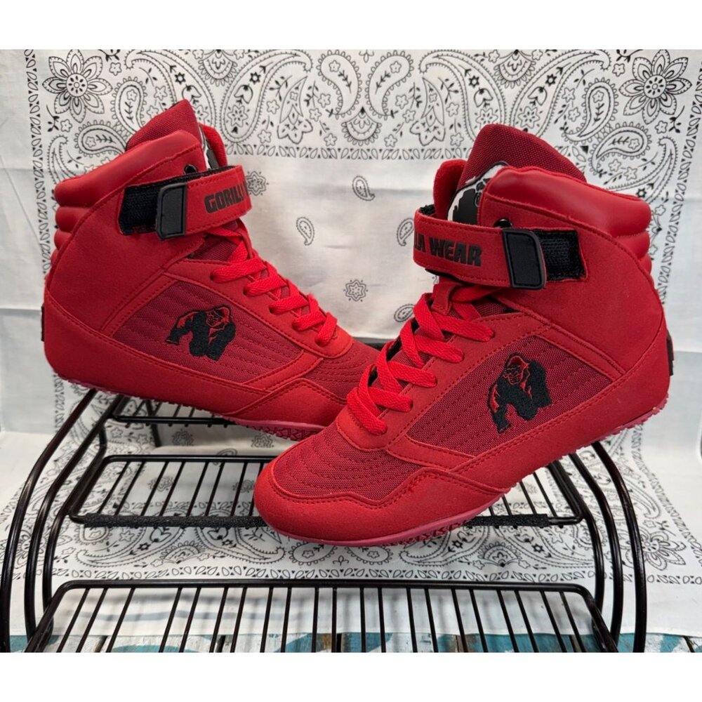 NEW Gorilla Wear High Tops Red Gym Trainers Weightlifting Shoes Mens 4/Woman 5.5